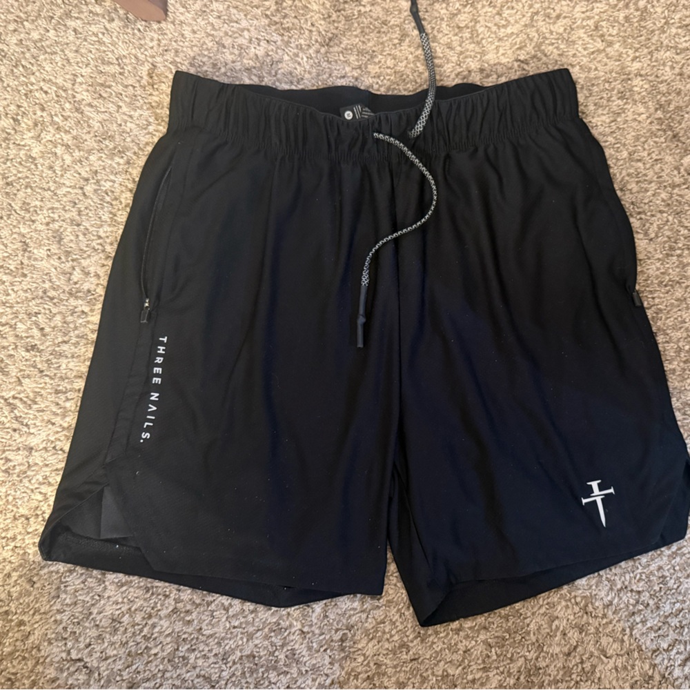 Three Nails Men's Black Performance Athletic Shorts